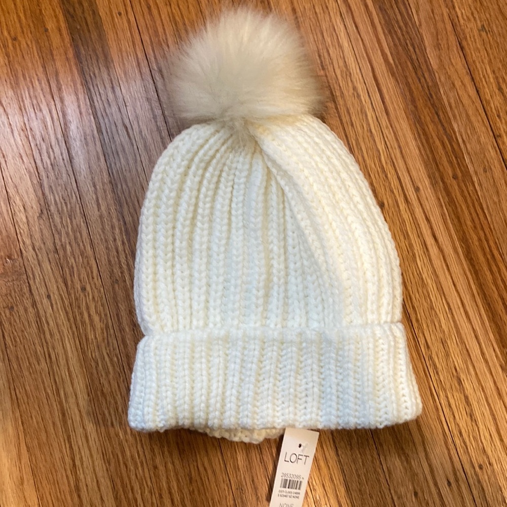 Loft cream winter hat with pompom